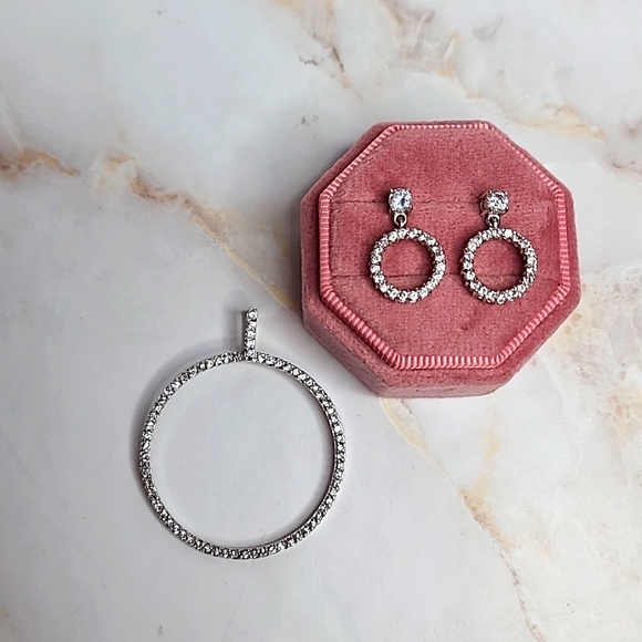 Sterling silver hoop pendant and hanging hoop earrings set